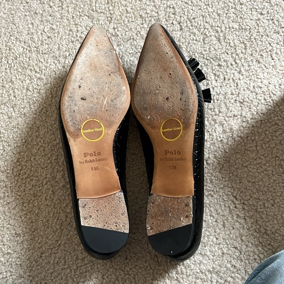 Black leather polo Ralph Lauren pointed toe flats - Picture 4 of 5